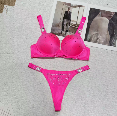 ✨ GlamLuxe™ Sparkling Rhinestone Lingerie Set – Sexy Push-Up Bra & Panty Set
