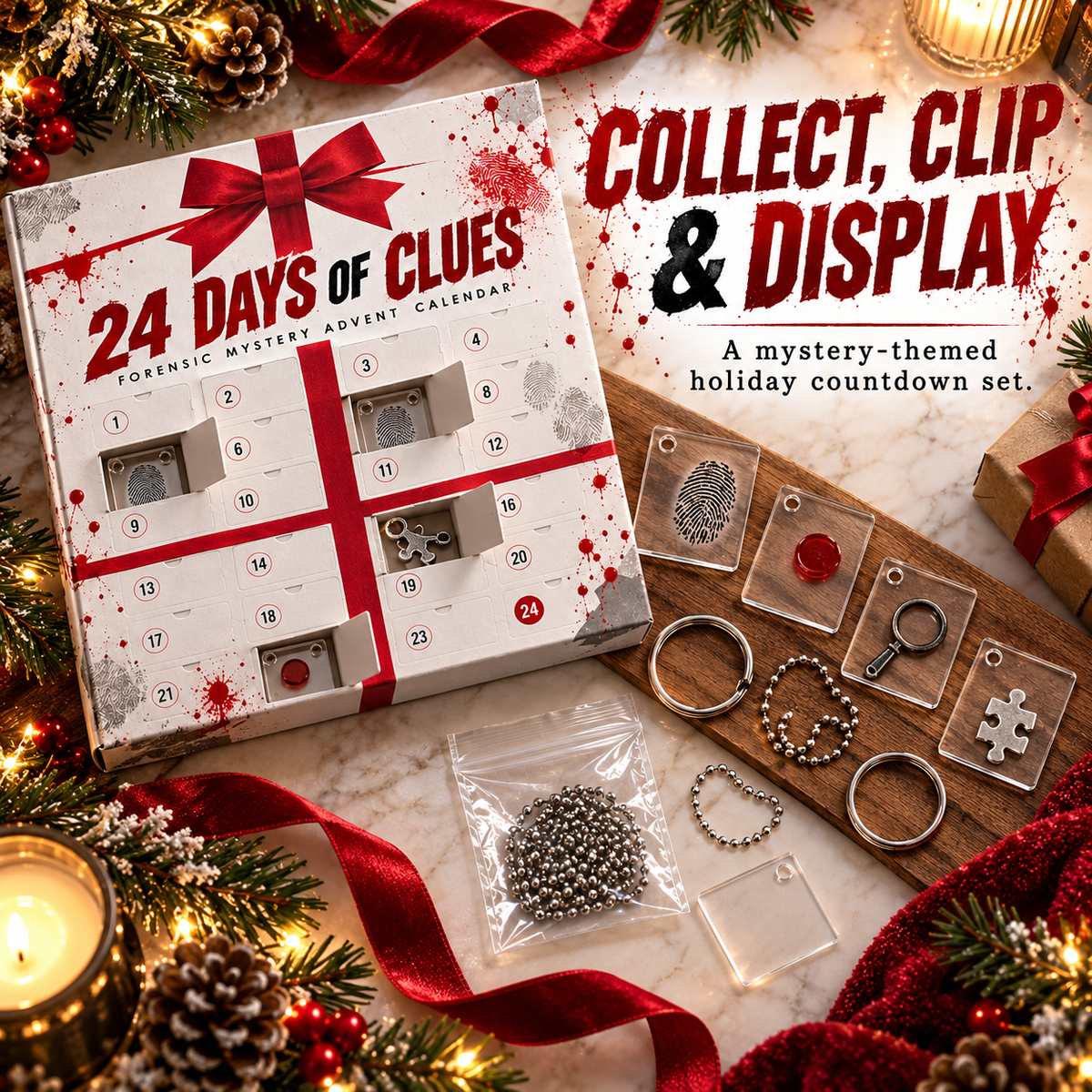 🔎 24 Days of Clues – Forensic Mystery Advent Calendar & Christmas Detective Gift Box