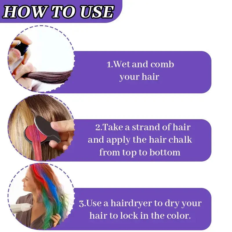 Instant Hair Color Magic -Washable Temporary Hair Chalk Set