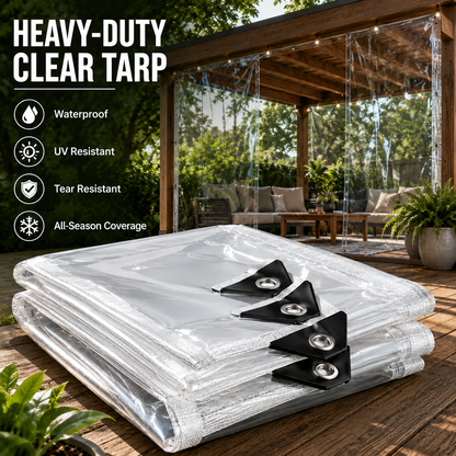 🌧️ ClearShield Pro™ Waterproof Tarp – Reinforced Clear Cover with Grommets