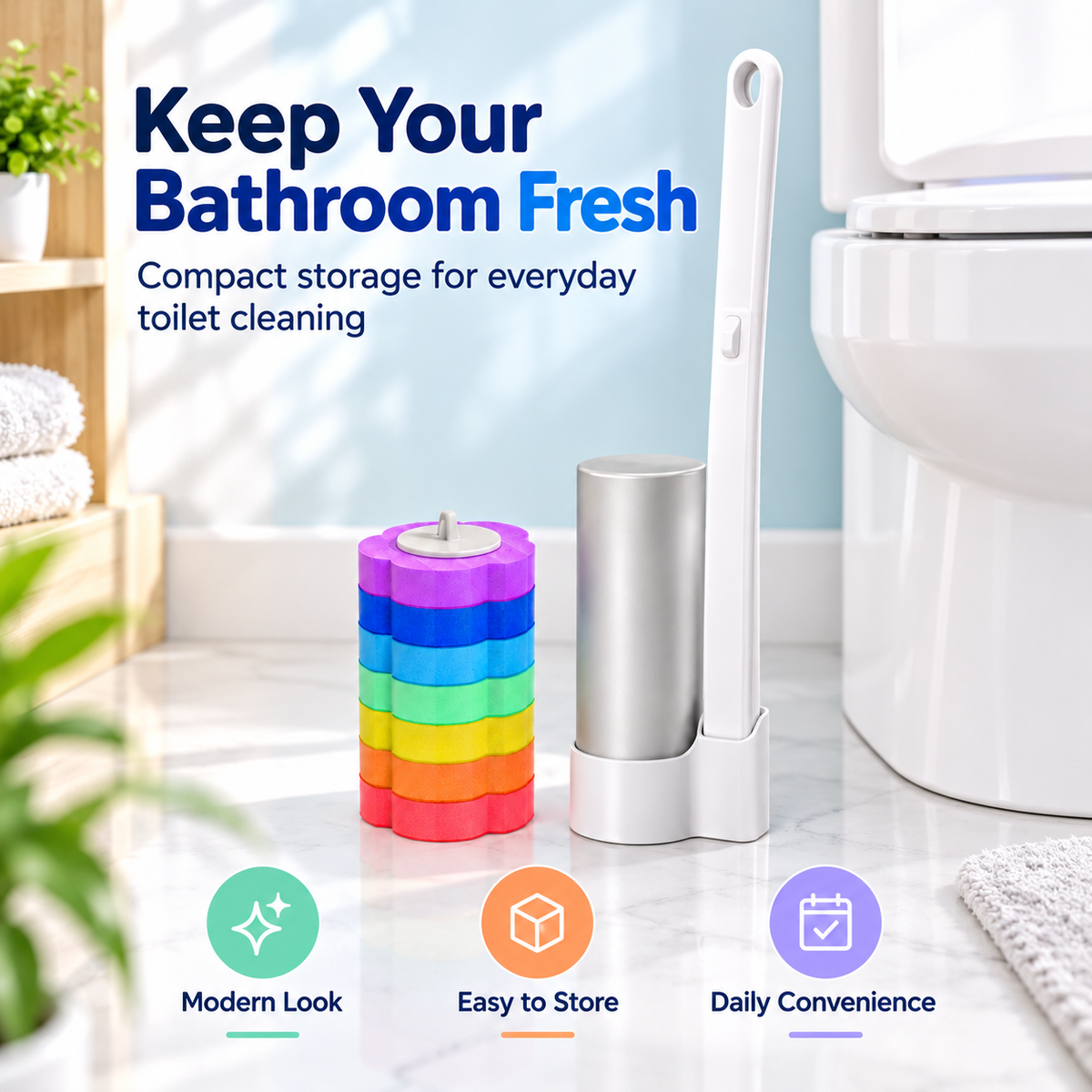 🧼 FreshFlow™ Hygienic Toilet Brush Kit – Touch-Free Deep Cleaning System with Replaceable Heads