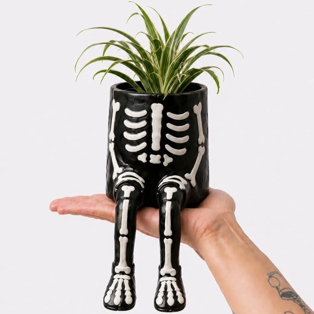 Halloween whimsical hanging leg planter skeleton fall decoration