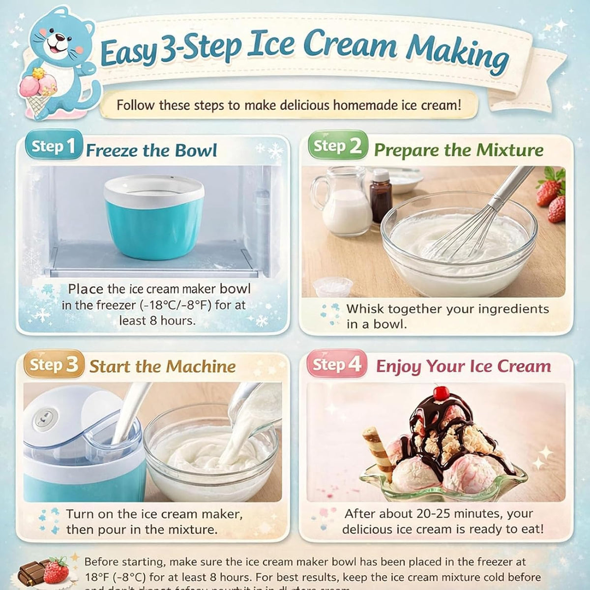 Small Home Mini Ice Cream Maker, DIY Mini Ice Cream Maker, 500ml Electric Gelato & Sorbet Machine with One-Touch 15-Minute Quick Freeze, for Kitchen Family