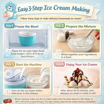 Small Home Mini Ice Cream Maker, DIY Mini Ice Cream Maker, 500ml Electric Gelato & Sorbet Machine with One-Touch 15-Minute Quick Freeze, for Kitchen Family