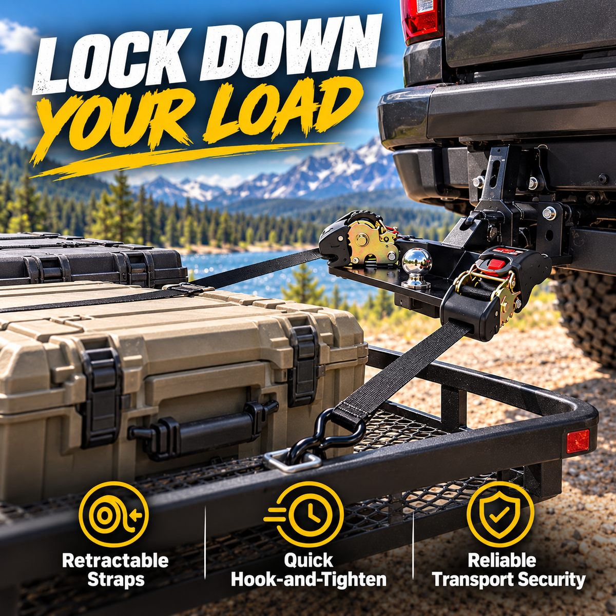 💪 LoadLock Pro™ Retractable Ratchet Tie-Down Straps – Heavy-Duty Cargo Securing System