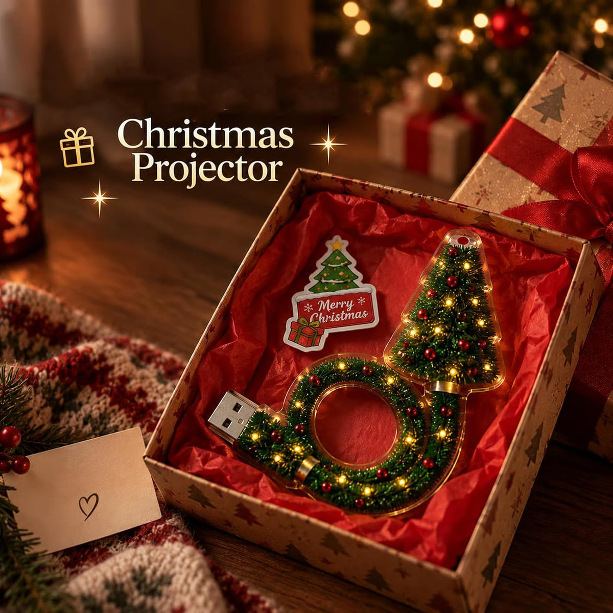 🌲Christmas Projector Light, Plug and Play HD Christmas Projector, USB Powered Christmas Night Light with 6+ Holiday Patterns, Flexible Tree Lamp for Bedroom, Ceiling, Desk & Holiday Decor