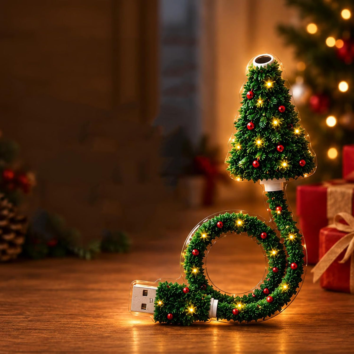 🌲Christmas Projector Light, Plug and Play HD Christmas Projector, USB Powered Christmas Night Light with 6+ Holiday Patterns, Flexible Tree Lamp for Bedroom, Ceiling, Desk & Holiday Decor