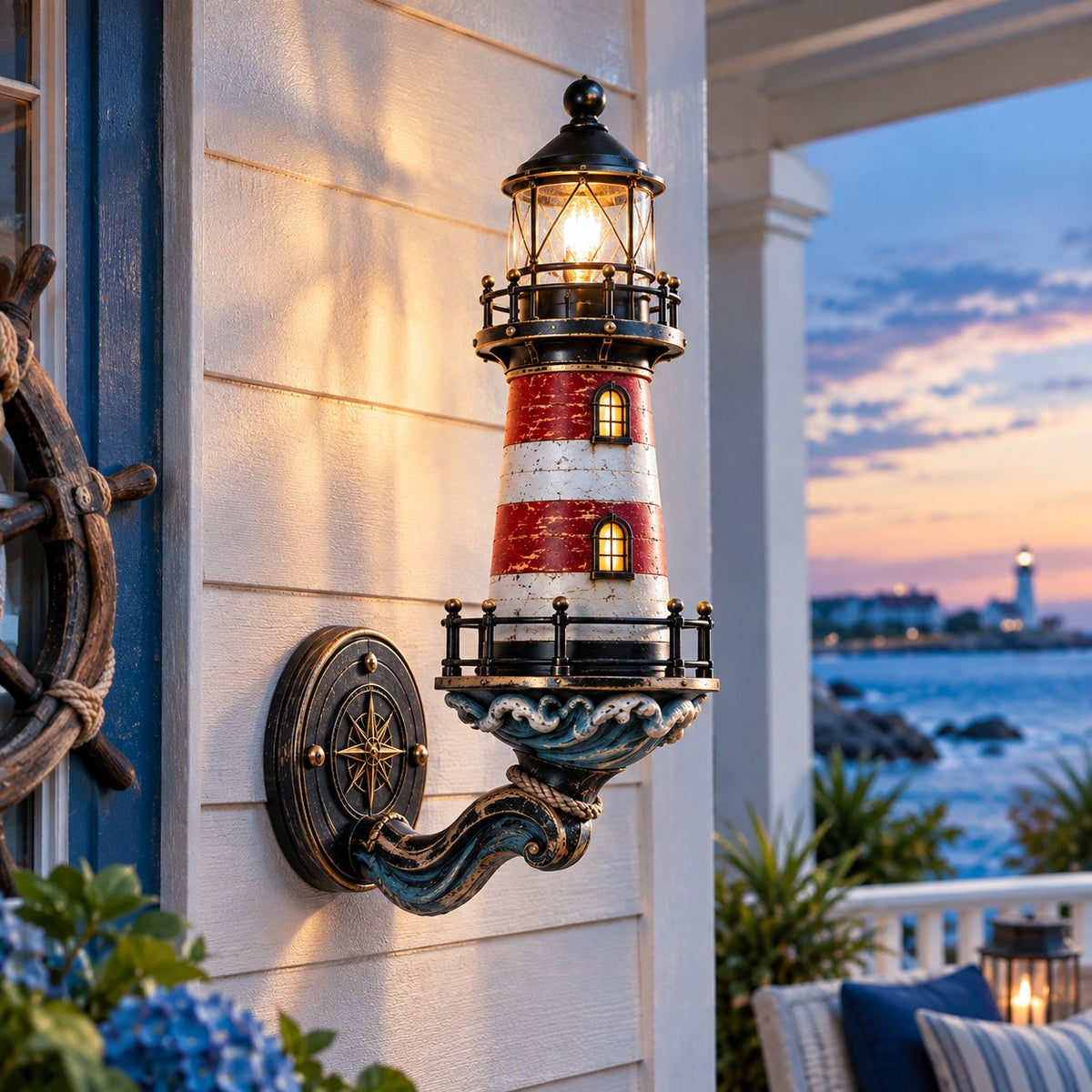 Vintage coastal lighthouse wall light detail view 3