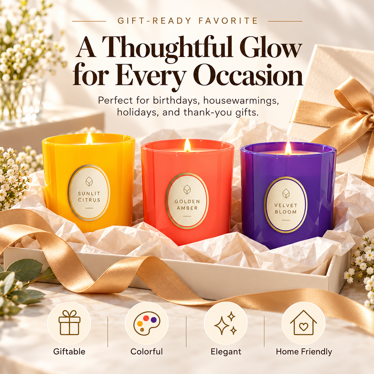 ✨ AuraGlow™ Luxury Candle Set – 3-Piece Scented Candles for Cozy Home Ambience