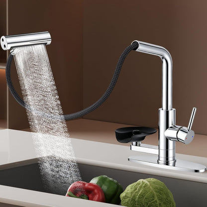 Pull Down Kitchen Faucet with Glass Rinser 4 Spray Modes Kitchen Faucets with Pull Out Sprayer & Cup Washer, High Pressure Single Handle Bar Sink Faucet