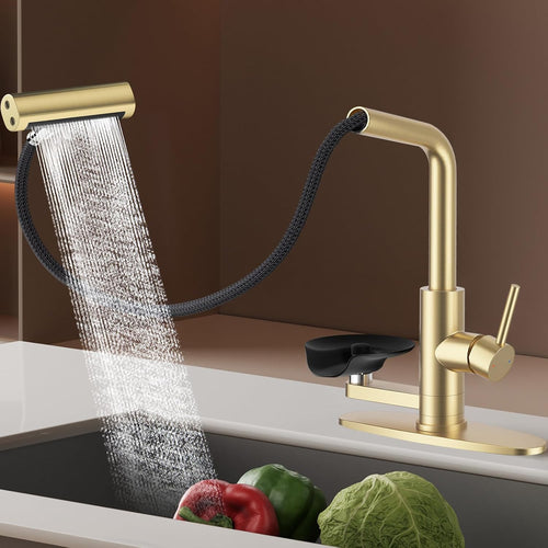 Pull Down Kitchen Faucet with Glass Rinser 4 Spray Modes Kitchen Faucets with Pull Out Sprayer & Cup Washer, High Pressure Single Handle Bar Sink Faucet