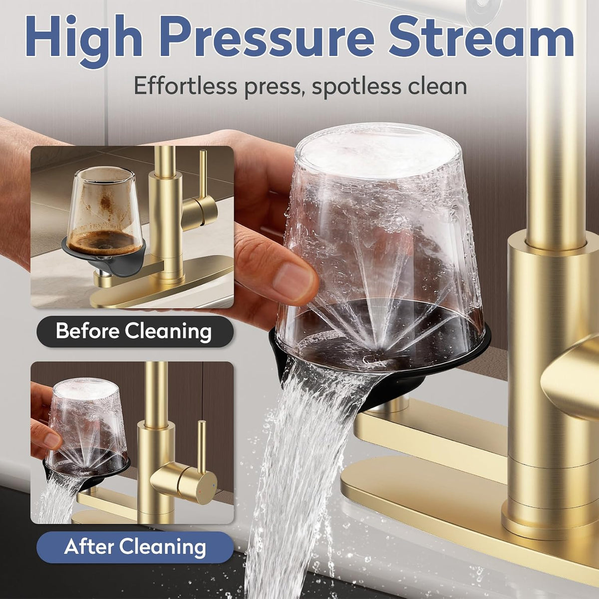 Pull Down Kitchen Faucet with Glass Rinser 4 Spray Modes Kitchen Faucets with Pull Out Sprayer & Cup Washer, High Pressure Single Handle Bar Sink Faucet