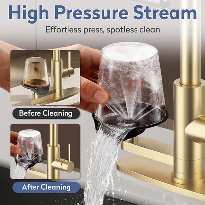 Pull Down Kitchen Faucet with Glass Rinser 4 Spray Modes Kitchen Faucets with Pull Out Sprayer & Cup Washer, High Pressure Single Handle Bar Sink Faucet