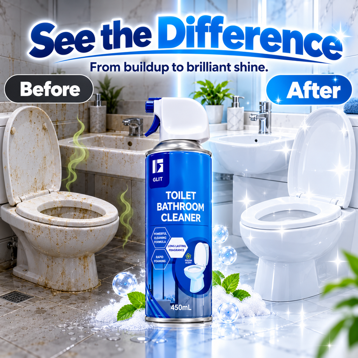 🚿 FoamBlitz™ Toilet & Bathroom Cleaner – Powerful Foaming Spray for Deep Cleaning & Freshness