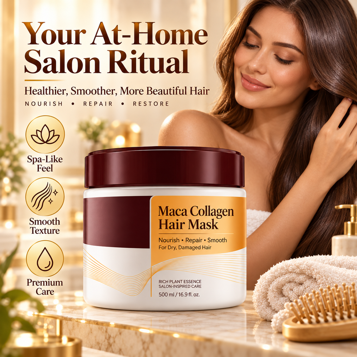 Collagen Hair Mask for Dry & Damaged Hair, Deep Conditioning Treatment with Maca Essence, Moisturizing Repair Hair Cream for Soft, Smooth & Shiny Hair
