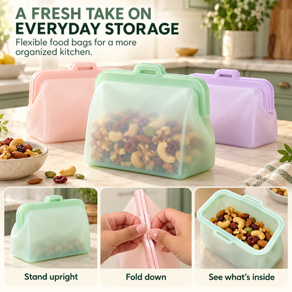 🥜 FreshFold™ Reusable Food Storage Bags – Stand-Up Silicone Pouches