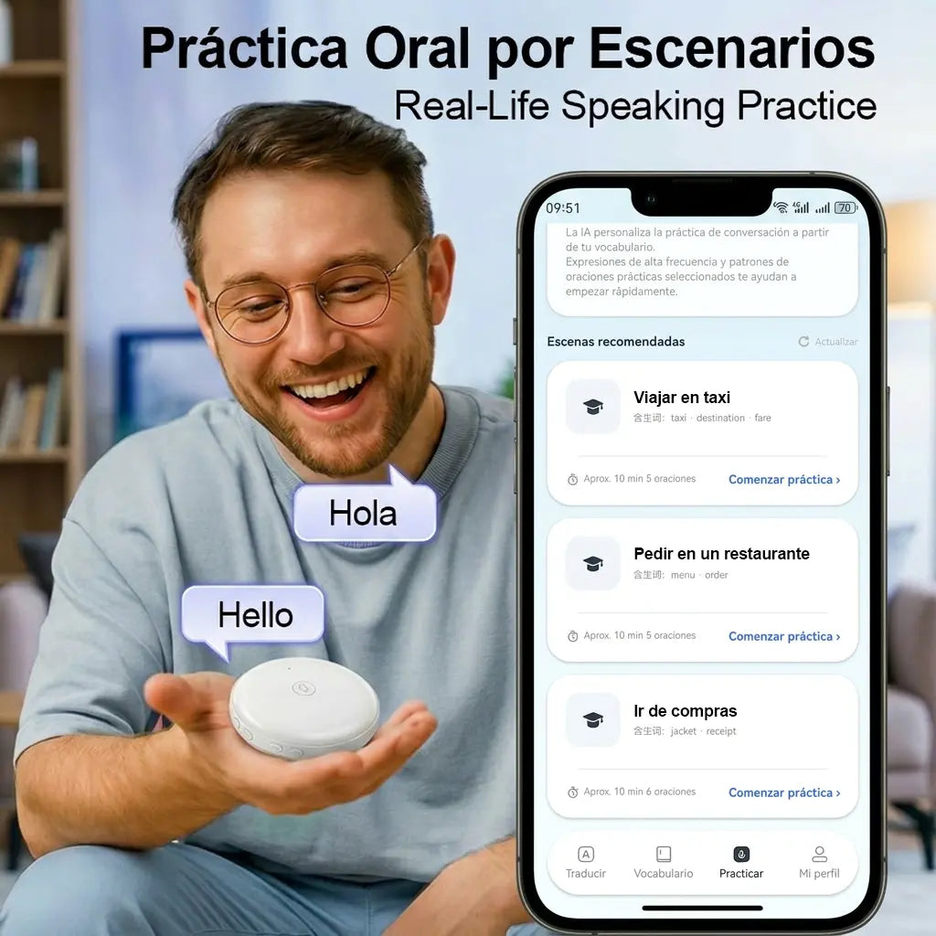 Portable Wireless AI Language Translator  - Spanish & English Practice Companion, 165-Language Support, Accent Adaptation for Restaurant Scenarios, Smart Tutor for Electronic Learning,sohochic