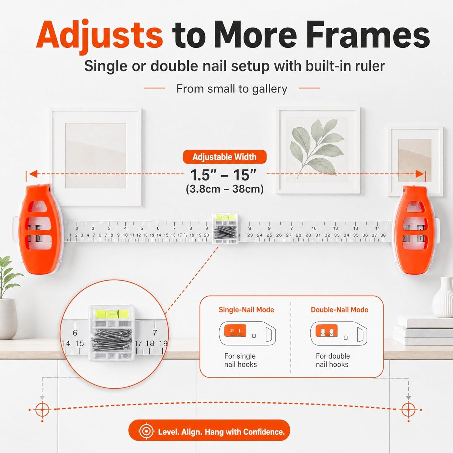 🖼️ 3-in-1 Picture Hanging Tool – Measure, Level & Position Nails 🔨