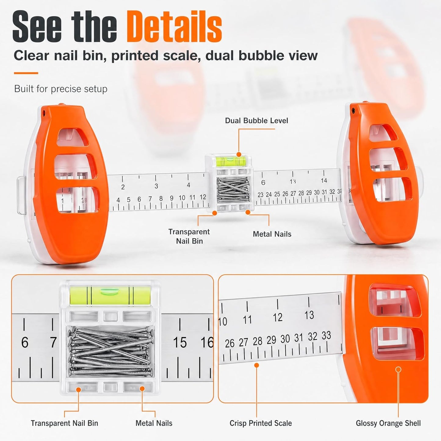 🖼️ 3-in-1 Picture Hanging Tool – Measure, Level & Position Nails 🔨