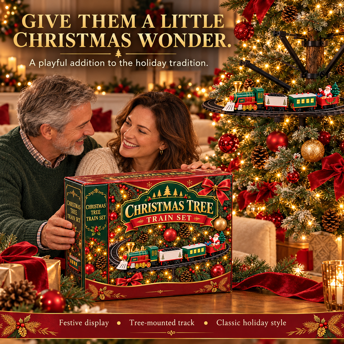 🎄 MerryExpress™ Christmas Train Set – Festive Tree Railway & Holiday Decor