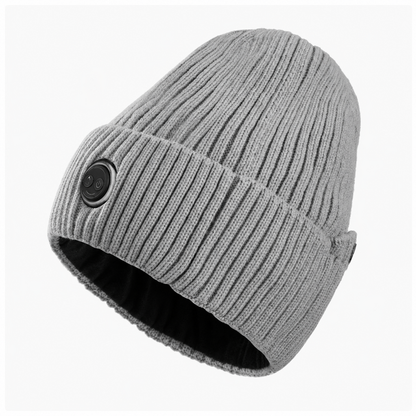 Gray ribbed knit heated beanie