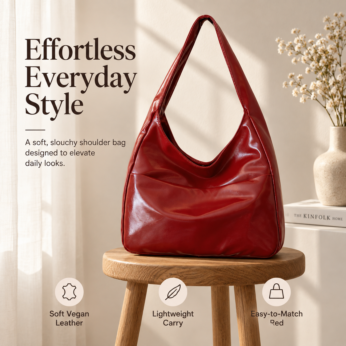 Women’s Soft Vegan Leather Hobo Bag, Lightweight Slouchy Shoulder Handbag, Large Casual Tote Purse for Everyday Work, Shopping & Travel