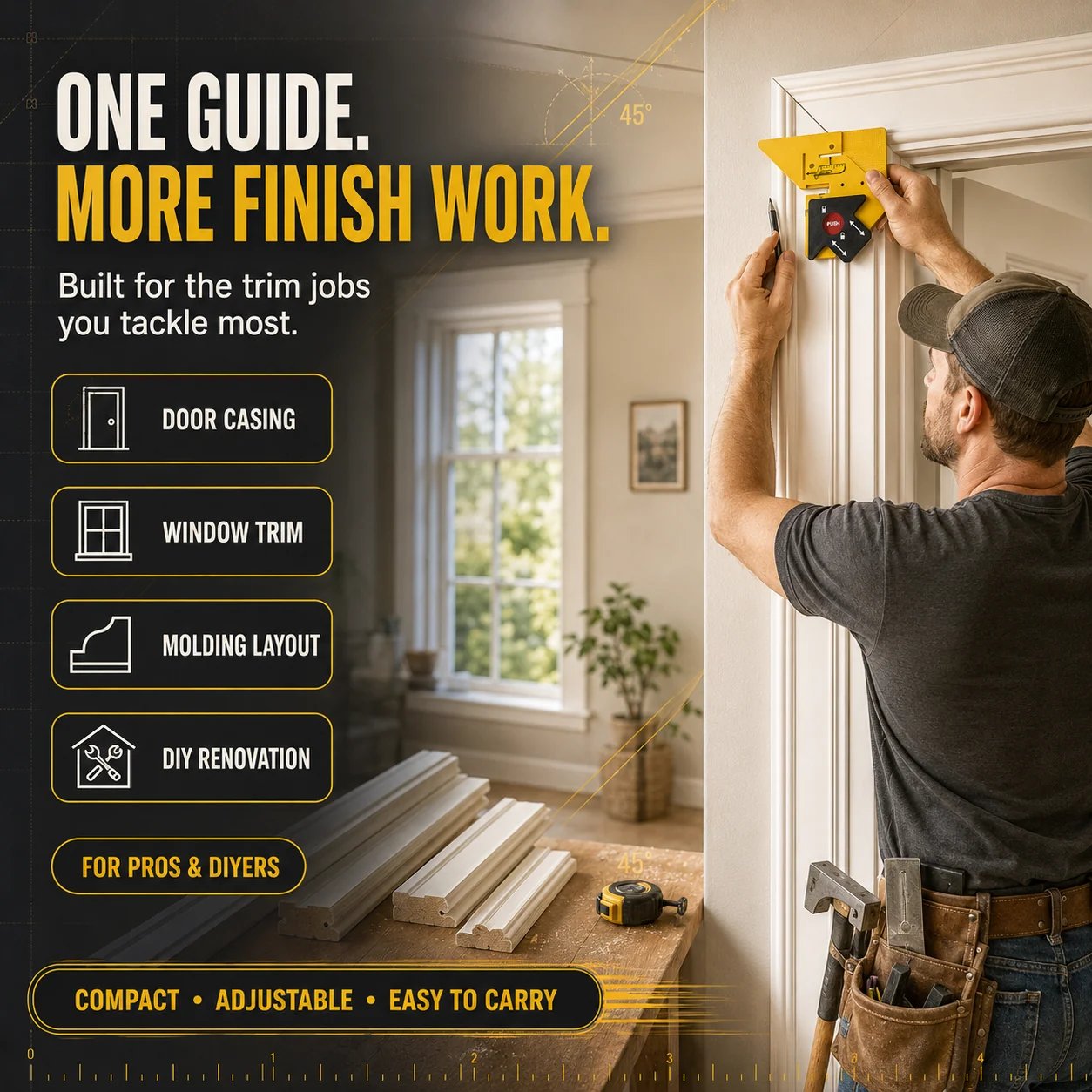 🔥HOT SALE🔥📐 Adjustable 45° Trim Marking & Measuring Tool – Fast Door & Window Casing Layout