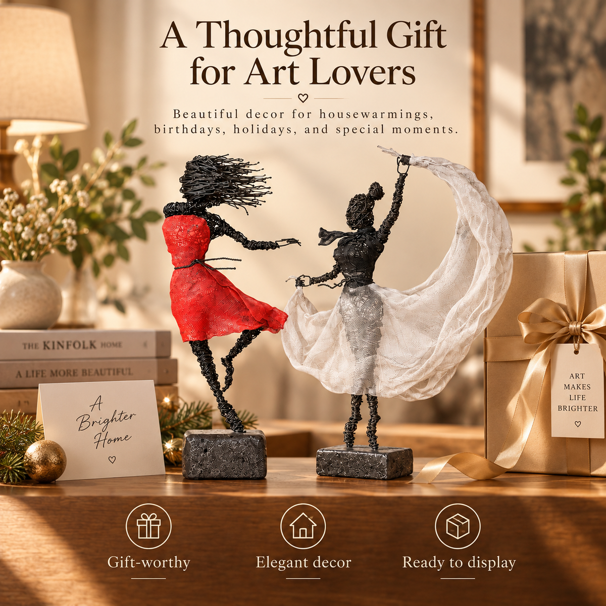 Handmade Wire Dancer Sculpture, Elegant Ballet Lady Figurine, Modern Metal Art Statue for Living Room Decor, Unique Gift for Home Office