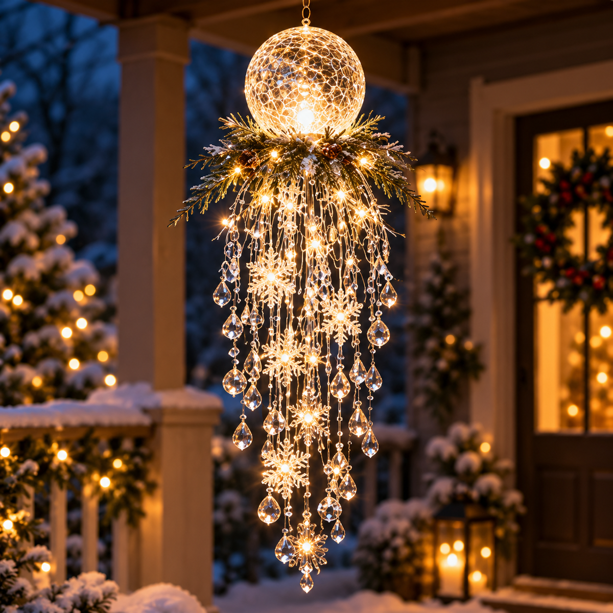 ❄️SnowGlow™ Illuminated Snowflake Hanging Lantern – Winter Entryway Décor