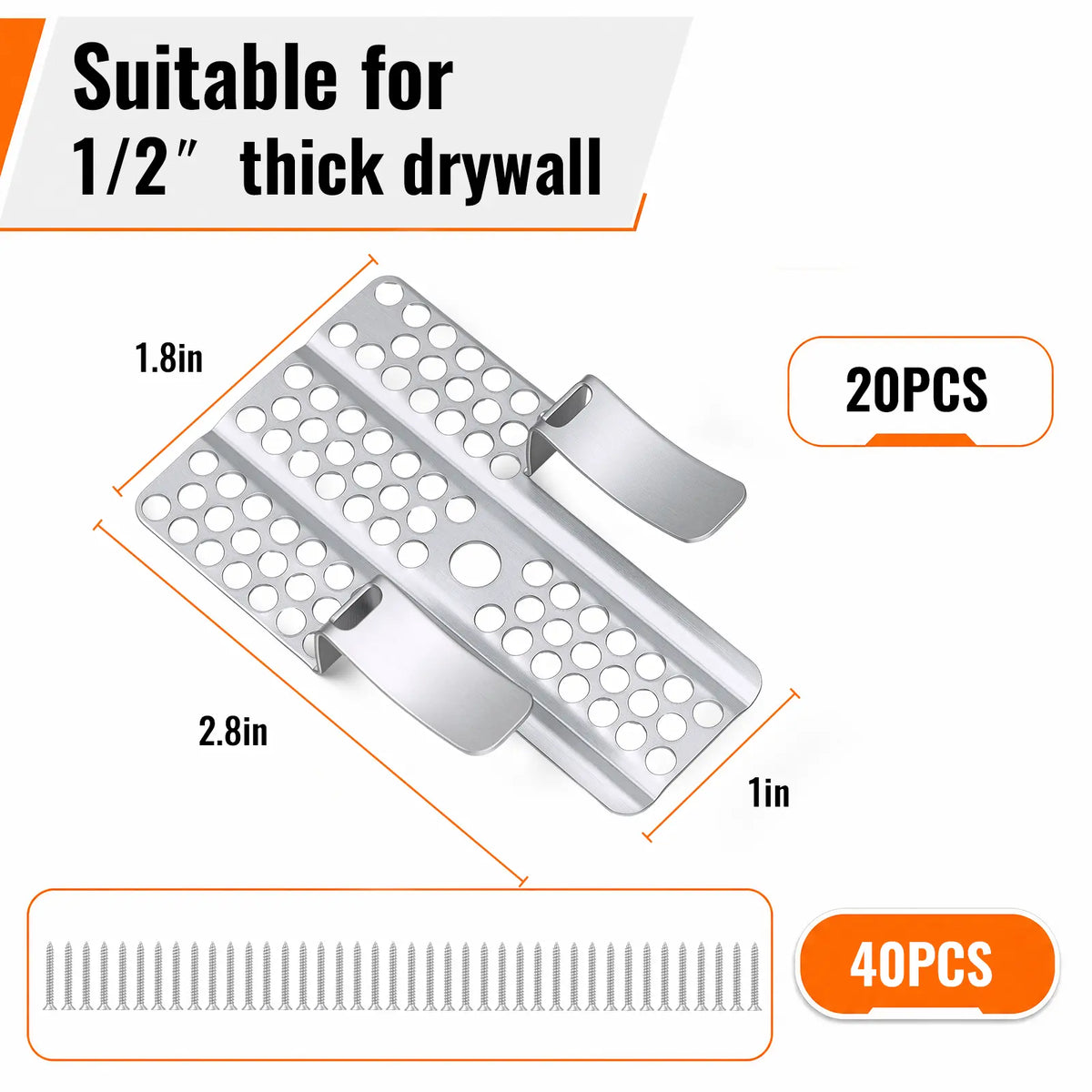 1/2-Inch Drywall Repair Clips with Screws - Professional Metal Drywall Backer Repair Tool Kit, Easy-to-Install Wall Hole & Patching Support Clips for Home Renovation & Sheetrock Repair (1/2 Inch)