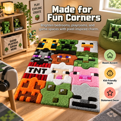 🎮 PixelPlay™ Puzzle Rug – Interlocking Soft Pixel Floor Mat for Fun Gaming Spaces