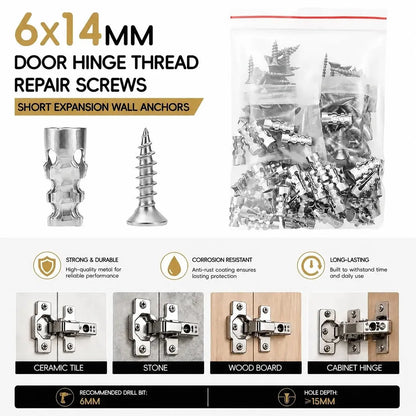 🔧🚪6x14mm Door Hinge Repair Screws & Wall Anchors Pack(60pcs)