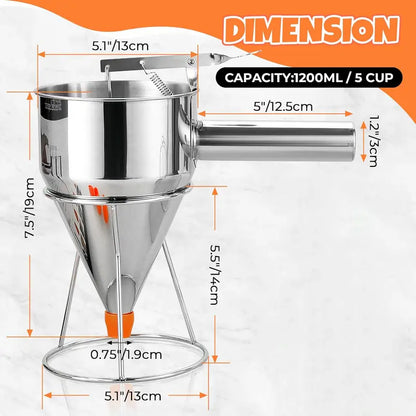 20OZ/40OZ Stainless Steel Pancake Batter Dispenser - Kitchen Metal Utensils with Silicone Leak-Proof Nozzle, Squeeze Handle, Stand & Precise Control for Pancakes, Waffles, Cupcakes