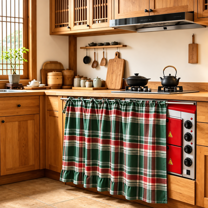 2026 Farmhouse-Style Stove Curtain, Gingham Grid Ruffle-Edge Tier Curtains, Rural Short Window Valance, Home Kitchen Dust Cover, Plaid Floral Window Treatments, Aesthetic House Decor, Unique Room Decor