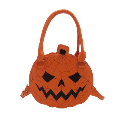 Spooky Jack-O-Lantern Pumpkin Crossbody Bag Novelty Spiderweb Stitching Handbag Aesthetic Halloween Party Purse for Women