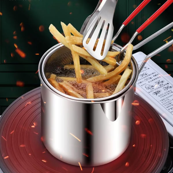 1 Set Stainless Steel Stock Fry Pot with Strainer Basket,Fry Pot with Basket and Lid for Frying Shrimp Chicken Fries