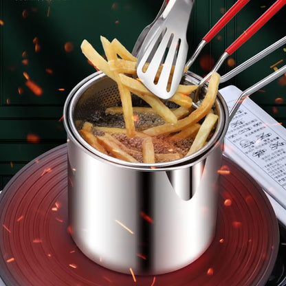 1 Set Stainless Steel Stock Fry Pot with Strainer Basket,Fry Pot with Basket and Lid for Frying Shrimp Chicken Fries