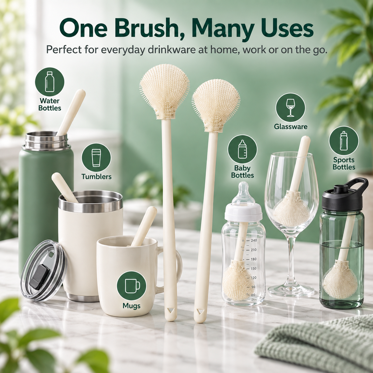 🧼 FlexiClean™ 90° Flexible Silicone Bottle Brush – Deep Cleaning for Cups, Tumblers & Bottles
