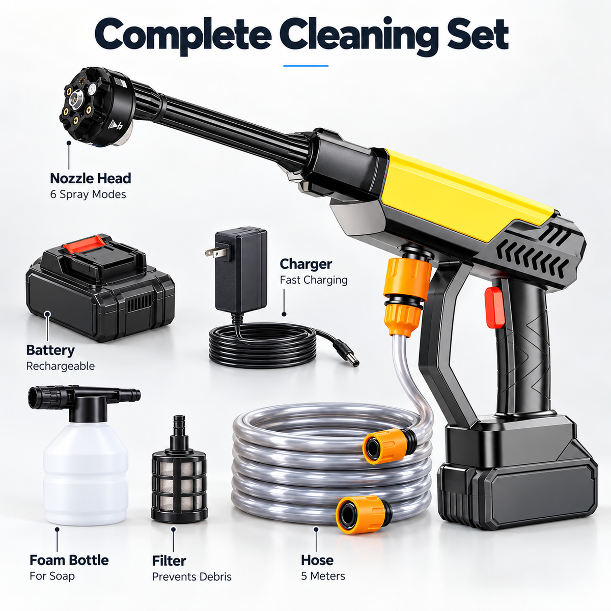 Portable Cordless Pressure Washer – High Power Car Wash Gun for Outdoor Cleaning & Home Use