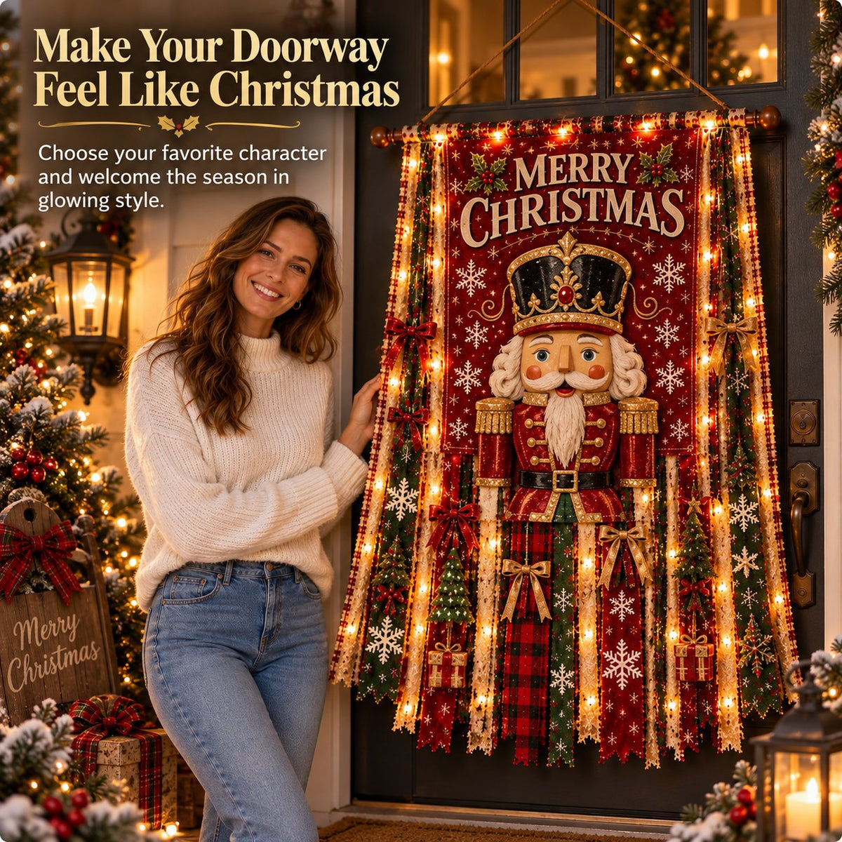 🎄✨ Christmas Glow Door Banner – Light-Up Holiday Welcome Decor for a Festive Entrance