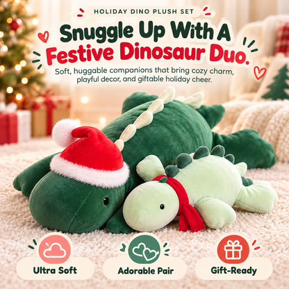 🦖 DinoSnuggle™ Christmas Dinosaur Plush Duo – Soft & Cuddly Holiday Gift Set