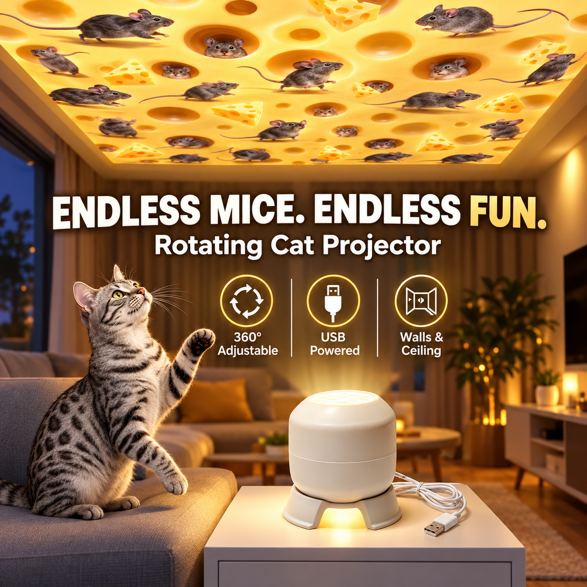 🐭 PawChase™ Rotating Cat Projector Endless Chase. Endless Fun.