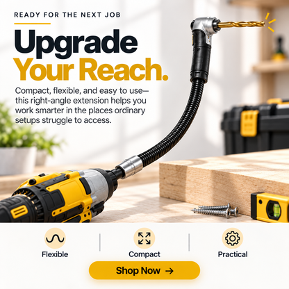 90° Right Angle Drill Adapter™ – Reach Tight Spaces Faster | Flexible Extension Shaft for Effortless Drilling