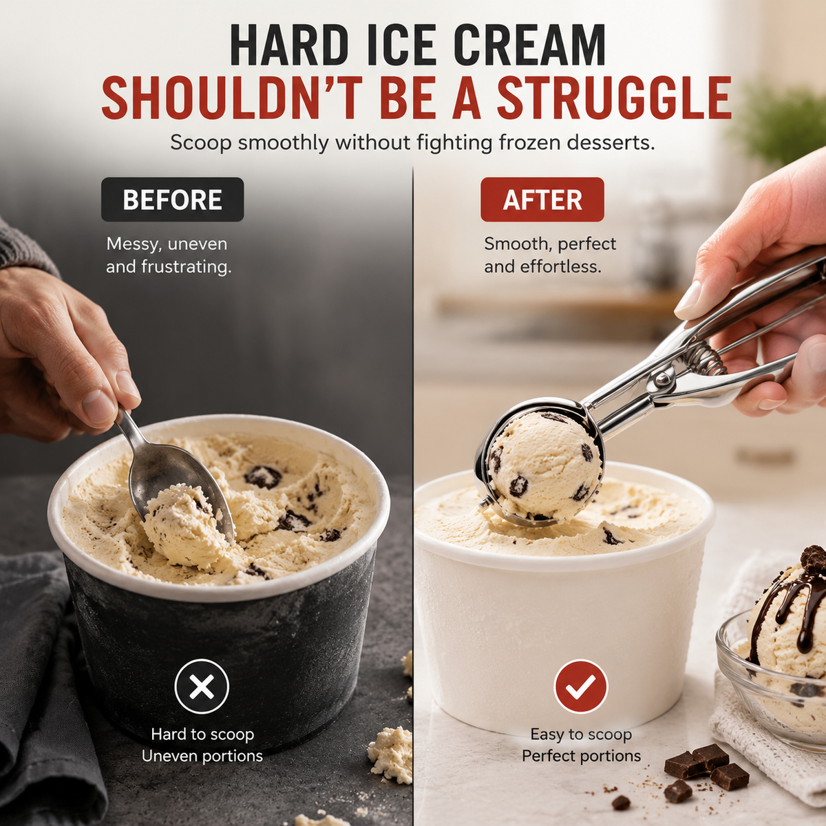 Stainless Steel Ice Cream Scoop Set of 3 - 3 Sizes Cookie Scoop with Trigger Release System for Baking & Desserts - Versatile Kitchen Tools