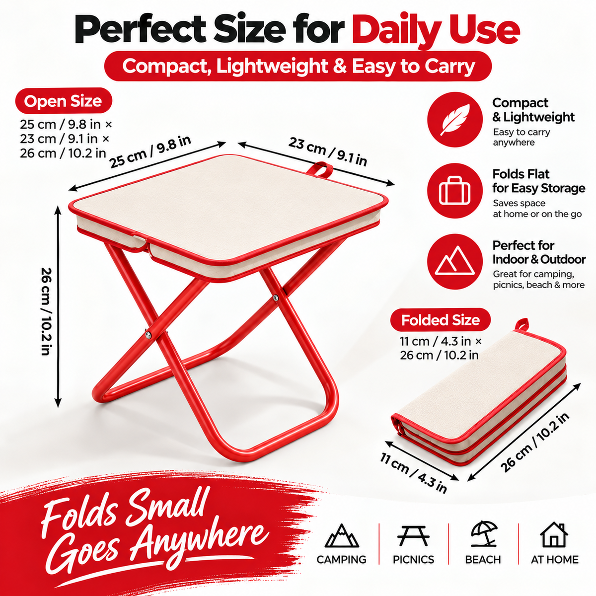 Portable folding stool dimensions and folded size