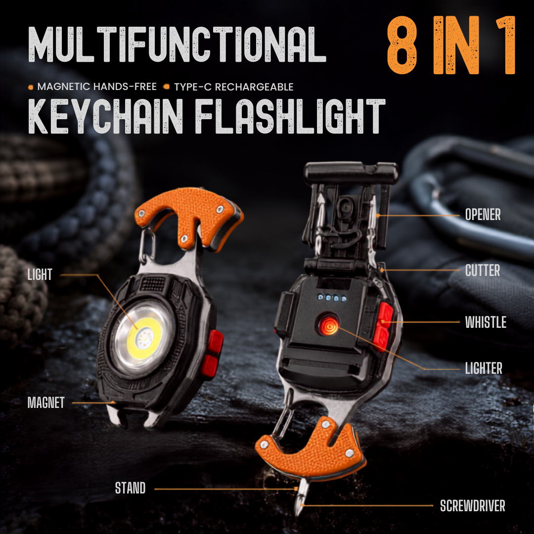 💡 8-in-1 Multifunctional Keychain 🔦🌈
