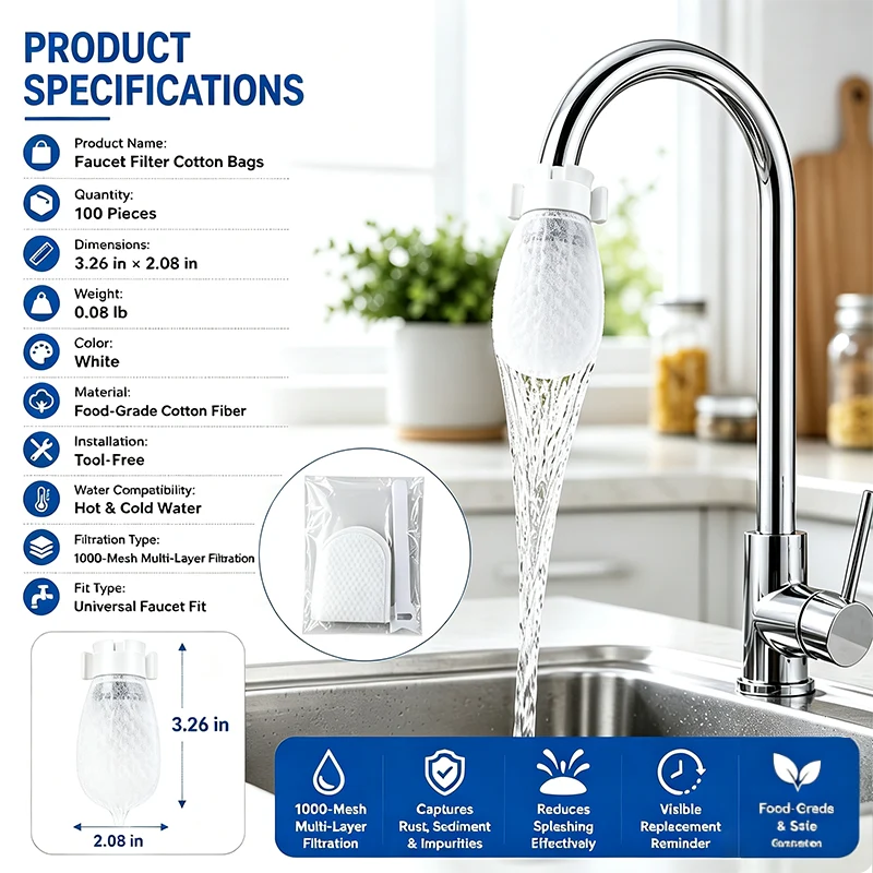 ClearFlow Disposable Cotton Faucet Filter Bags — 50 Pack