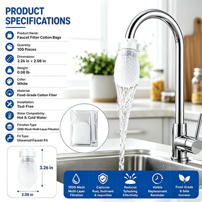 ClearFlow Disposable Cotton Faucet Filter Bags — 50 Pack