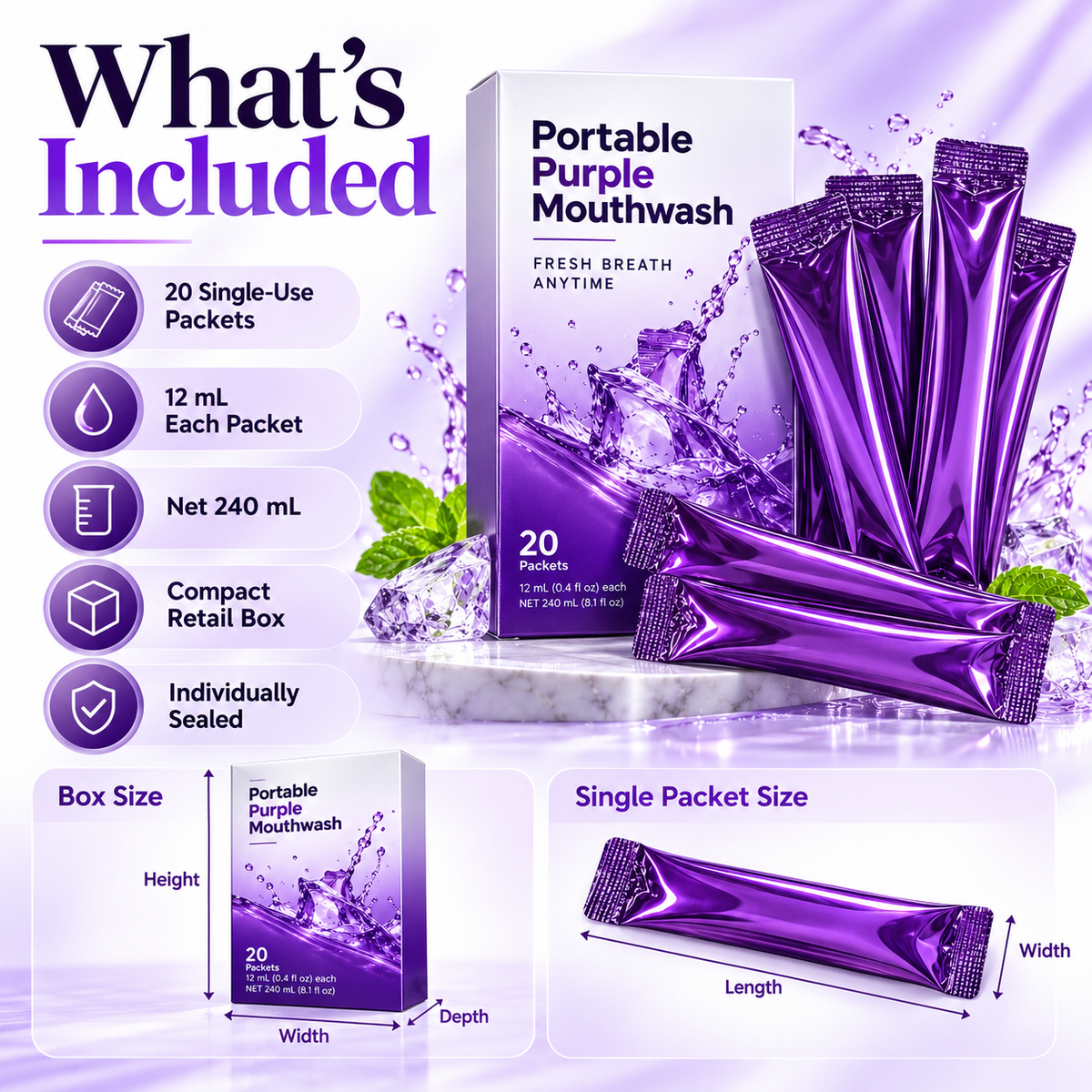 💜 FreshPop™ Portable Mouthwash Strips – Instant Fresh Breath Anywhere（20 pieces per box）