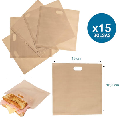 RANJI® 15x Reusable Toaster Bag - Sandwich Bags, English Muffins - Toaster, Oven, Panini Machine - Reusable 100 Times - Toaster Bag